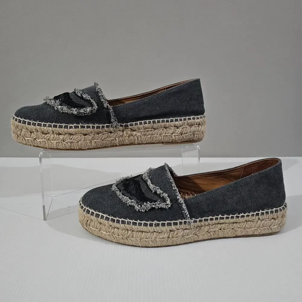 Zadig & Voltaire Platform Espdadrille Womens EU 40 Black Canvas Slip On Loafer